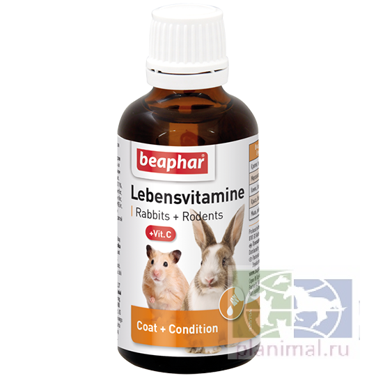 Beaphar: витамины "Lebensvitamine" вит. B, C, E. K, для грызунов и кроликов, 50 мл