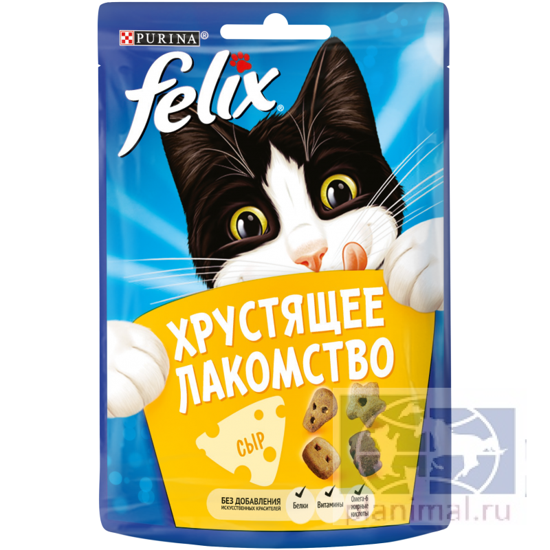 Хрустящее Лакомство Felix для взрослых кошек с сыром, пауч, 20 гр.