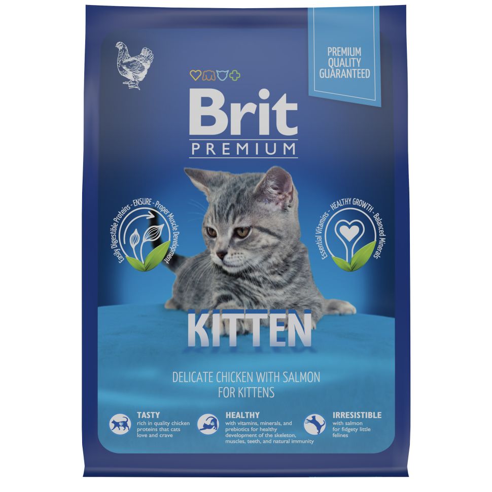Brit: Premium, Сухой корм с курицей и лососем, для котят, Cat Kitten, 2 кг