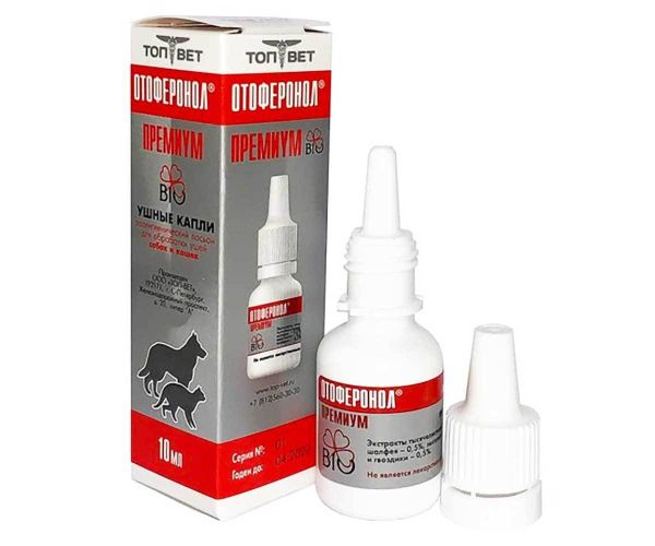Топ-Вет: Отоферонол премиум: ушные капли для собак и кошек против клещей, 10 мл