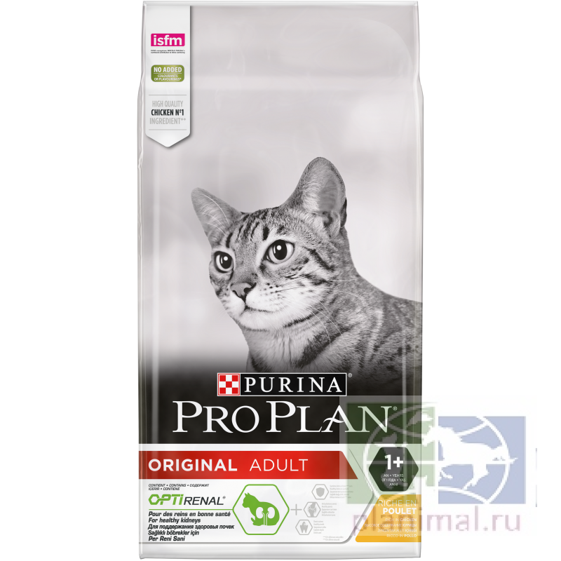 Сухой корм для взрослых кошек Purina Pro Plan Adult, курица, пакет, 10 кг