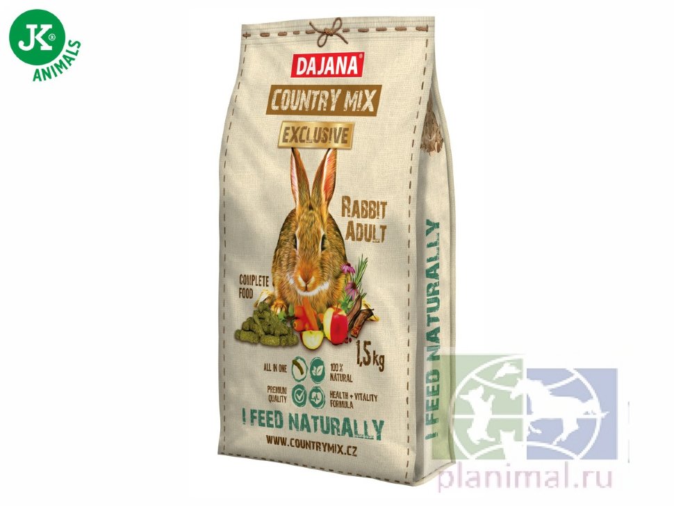 DAJANA COUNTRY MIX EXCLUSIVE Эксклюзивный полноценный корм для взрослых кроликов, 1,5 кг
