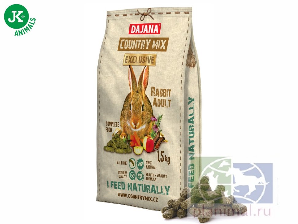 DAJANA COUNTRY MIX EXCLUSIVE Эксклюзивный полноценный корм для взрослых кроликов, 1,5 кг