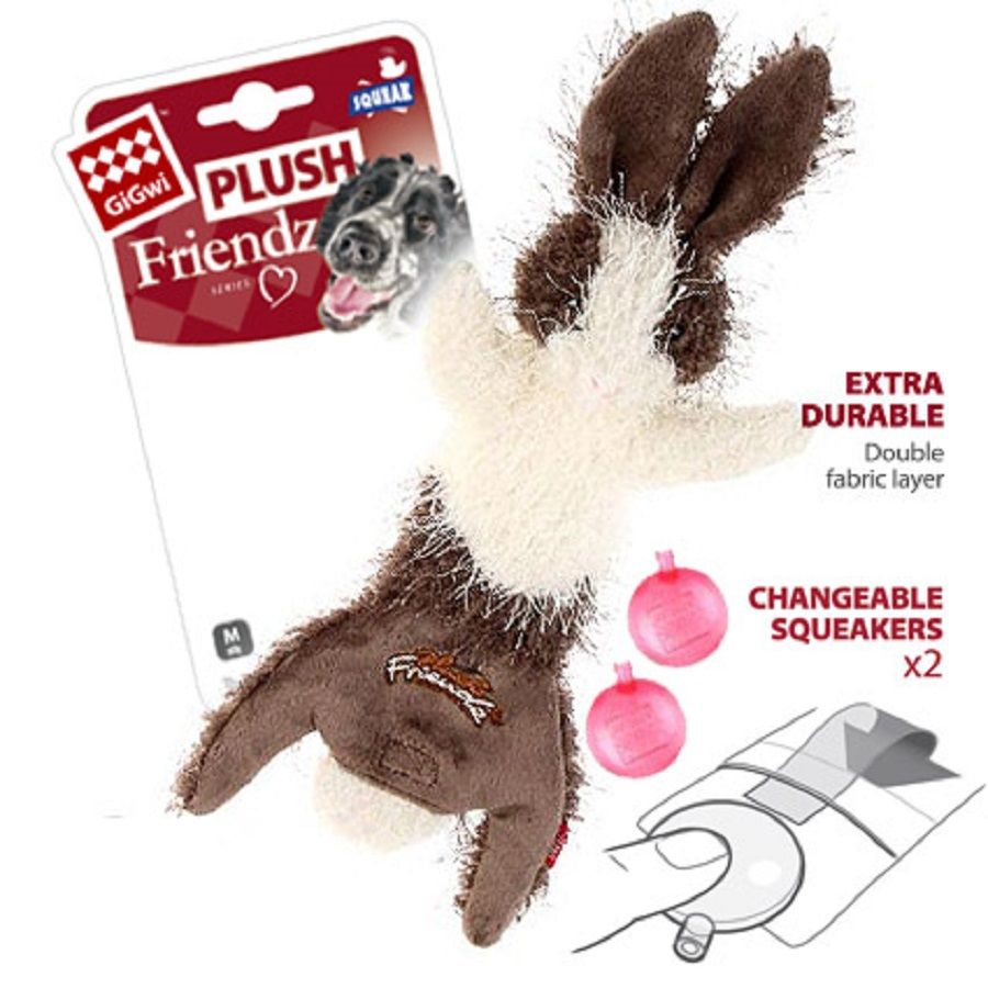 GiGwi: Шкурка зайца со сменными пищалками, игрушка для собак, серия PLUSH FRIENDZ, 47 см, 75353