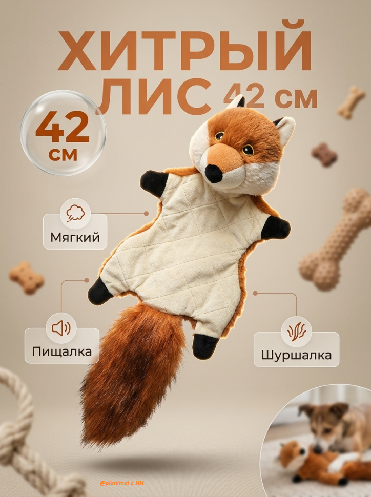 Triol: Игрушка мягкая шуршащая для собак Хитрый лис, с шуршалкой и пищалкой, 42 см, 12141331