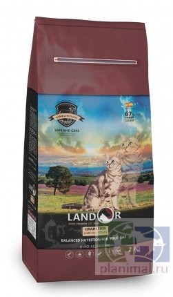 Landor Cat Lamb&Potato Grain Free Hairball&Weight Control беззерновой корм для кошек с функциями контроля веса и образования комочков шерсти, ягненок с бататом, 400 г