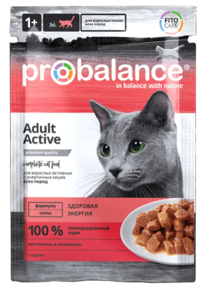 ProBalance: Active, консервированный корм, для взрослых активных кошек всех пород, 85 гр.
