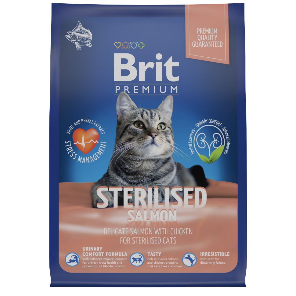 Brit: Premium, Сухой корм с лососем и курой, для стерилизованных кошек, Cat Sterilised Salmon&Chicken, 800 гр.