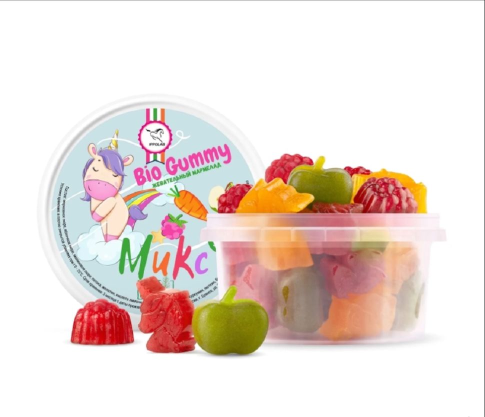 Пробио: Мармелад Bio Gummy вкус микс: малина, морковь, яблоко для лошадей, 300 гр. 