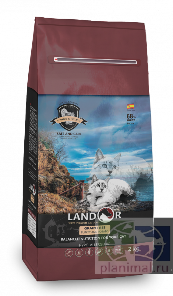 Сухой корм Landor Cat Turkey&Pota Grain Free беззерновой корм для кошек индейка с бататом, 10 кг