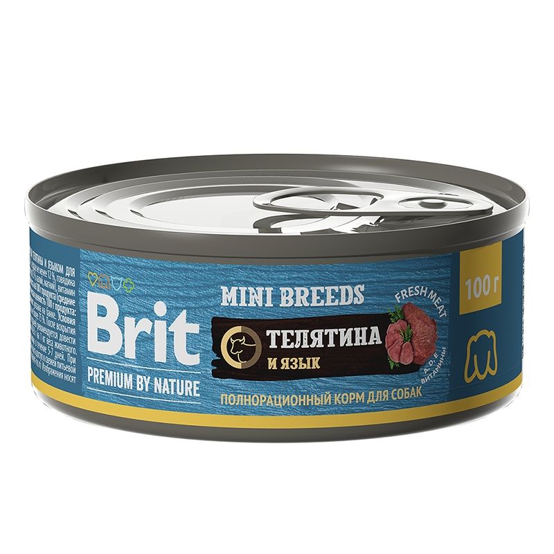 Brit Premium by Nature Консервы с телятиной и языком для взрослых собак мелких пород, 100 гр.