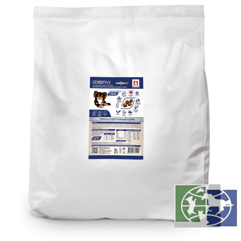 Zoogurman Sensitive Гипоаллергенный Ягненок с рисом корм для собак мелких и средних пород, 10 кг