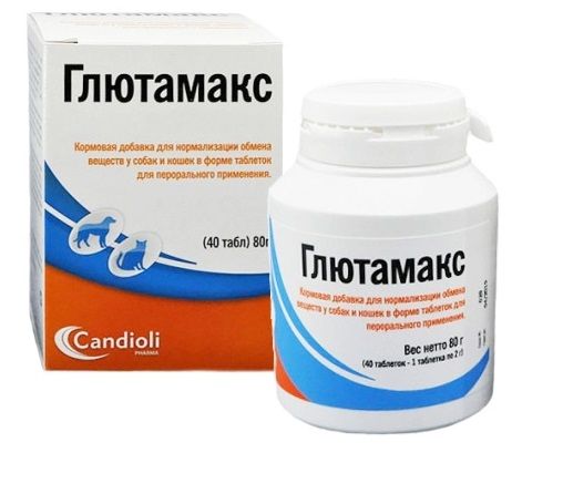 Candioli: Глютамакс / GlutaMax, кормовая добавка в форме таблеток для нормализации работы печени у собак и кошек, 40 табл., 80 гр.