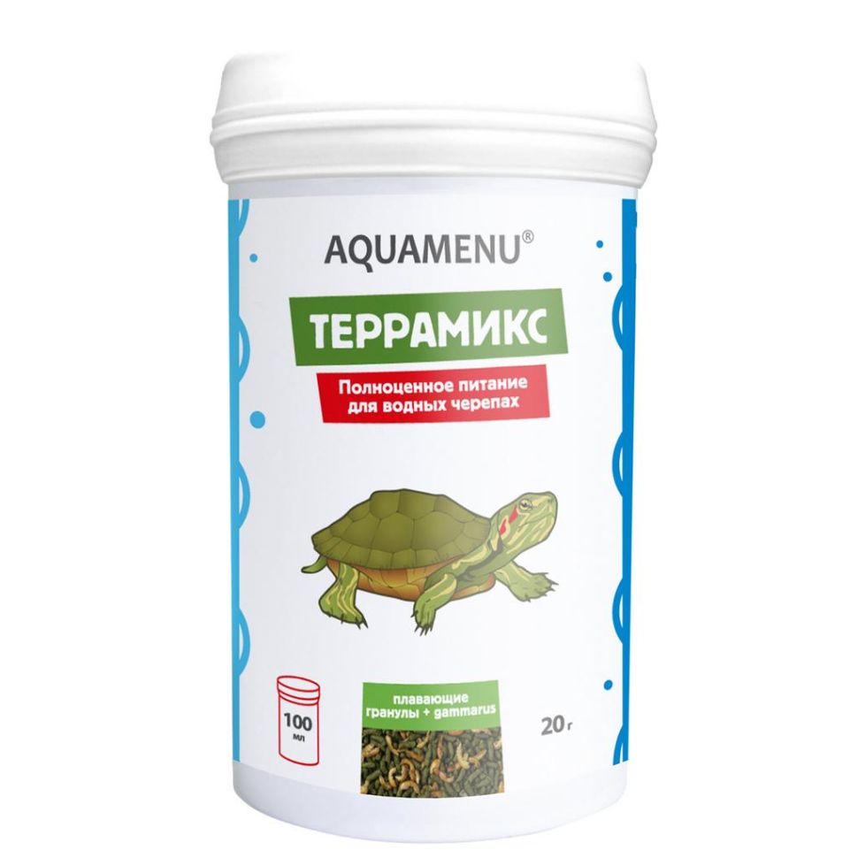 АкваМеню: ТЕРРАМИКС с гаммарусом, корм для водных черепах 20 гр., 100 мл