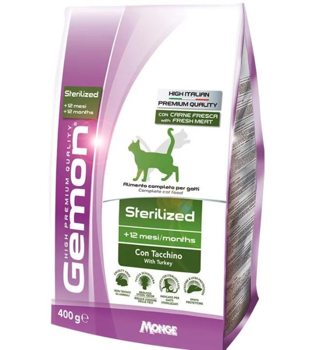 Gemon Cat Sterilised корм для стерилизованных кошек с индейкой 400г