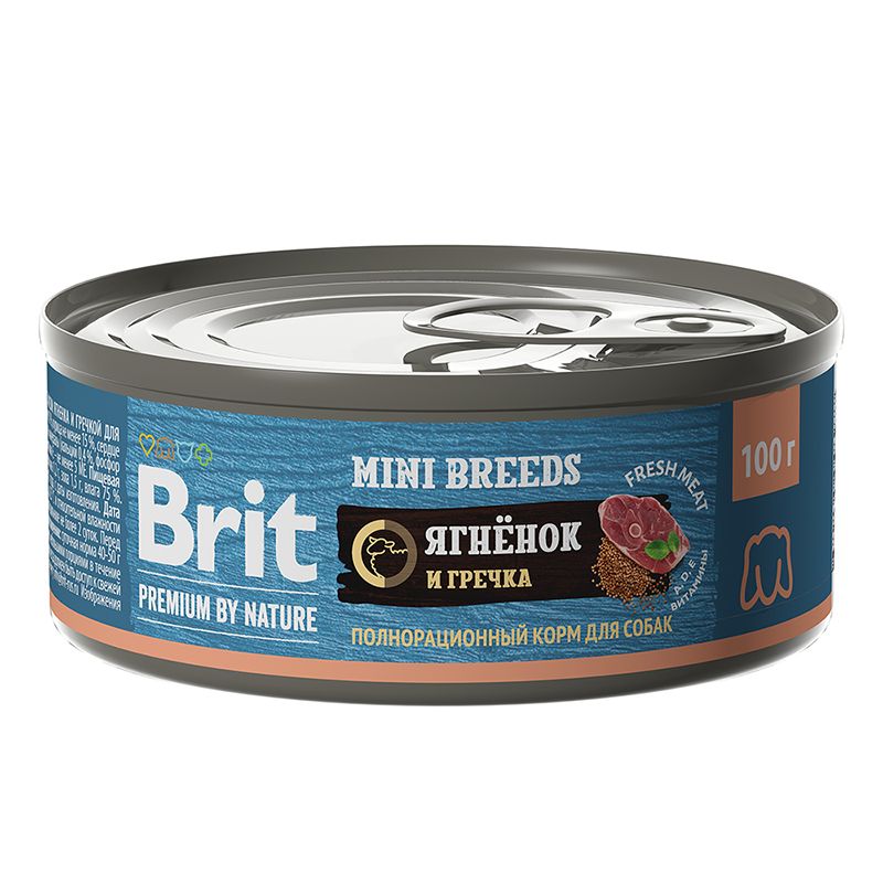 Brit Premium by Nature Консервы с ягненком и гречкой для взрослых собак мелких пород, 100 гр.