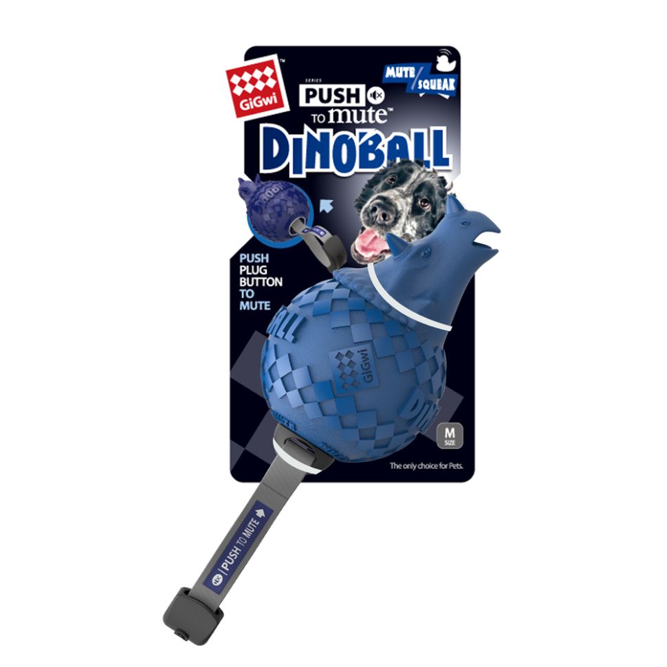 GiGwi: Динобол- Цератопс, с отключаемой пищалкой, игрушка для собак, серия DINOBALL PUSH TO MUTE, 13 см