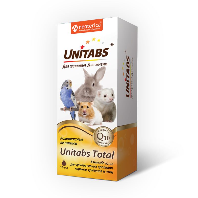Экопром: Юнитабс Total витамины для кроликов, птиц и грызунов, 10 мл