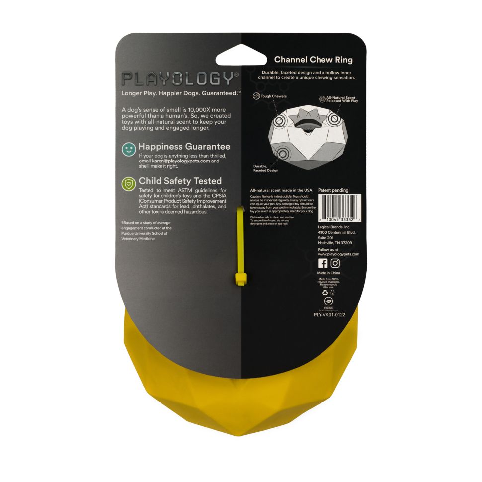 Playology жевательное кольцо-многогранник CHANNEL CHEW RING для собак средних и крупных пород, с ароматом курицы, цвет желтый
