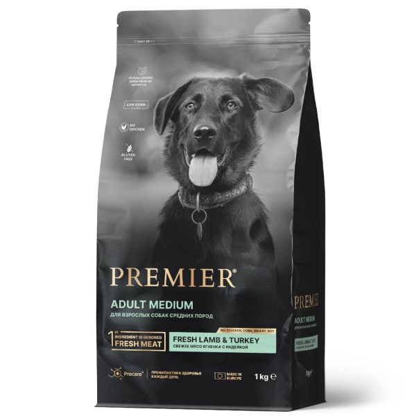 Premier: Dog Lamb&Turkey Adult Medium, сухой корм, для собак средних пород, с ягненком и индейкой, 1 кг