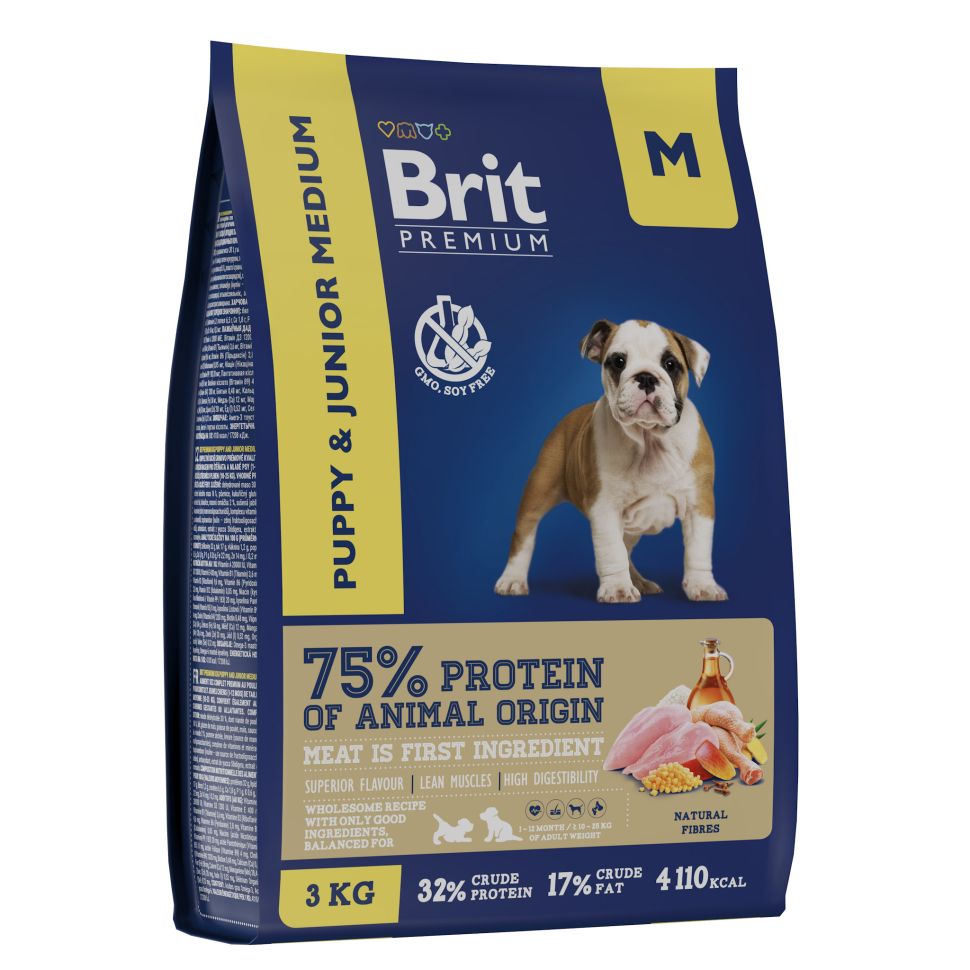 Brit: Premium, Сухой корм с курицей, для щенков, Dog Puppy and Junior Medium, 3 кг