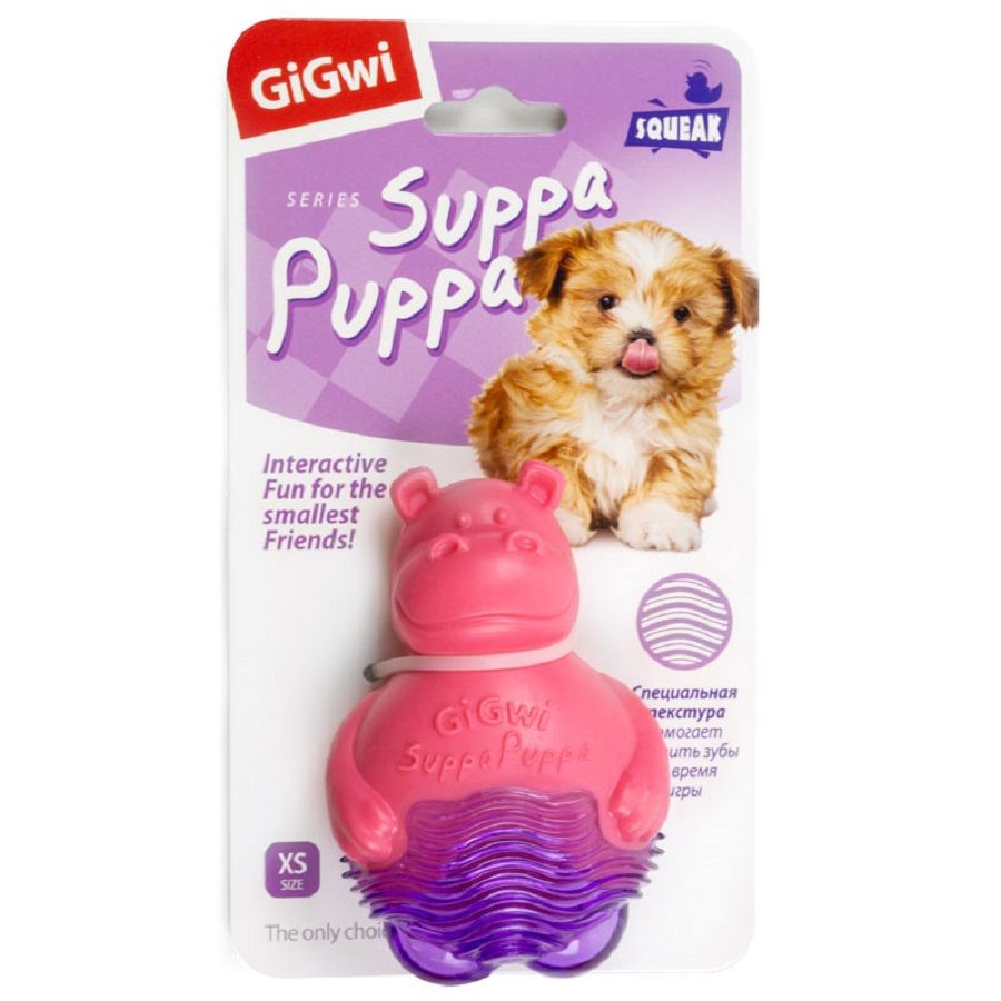 GiGwi: Бегемотик с пищалкой, игрушка для маленьких собак, серия SUPPA PUPPA, 9 см, 75425