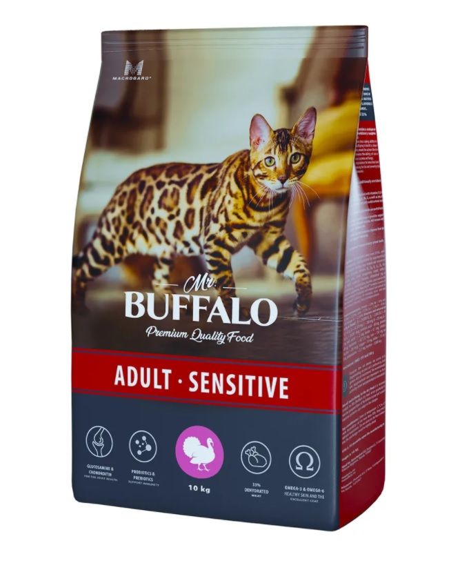Mr. Buffalo Sensitive корм с индейкой для кошек с чувствительным пищеварением, 10 кг