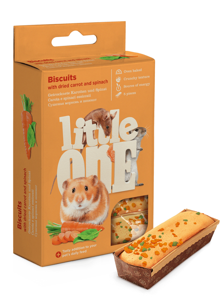 Little One: Бисквиты для мелких грызунов, с морковью и шпинатом, 5 х 7 гр.