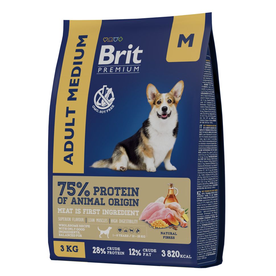 Brit: Premium Сухой корм с курицей для взрослых собак средних пород Dog Adult Medium, 3 кг