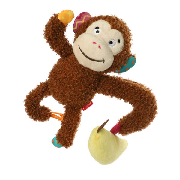 GiGwi Игрушка для собак Обезьянка с бананом 21 см, шуршит, пищит, серия PLUSH FRIENDZ, 85065