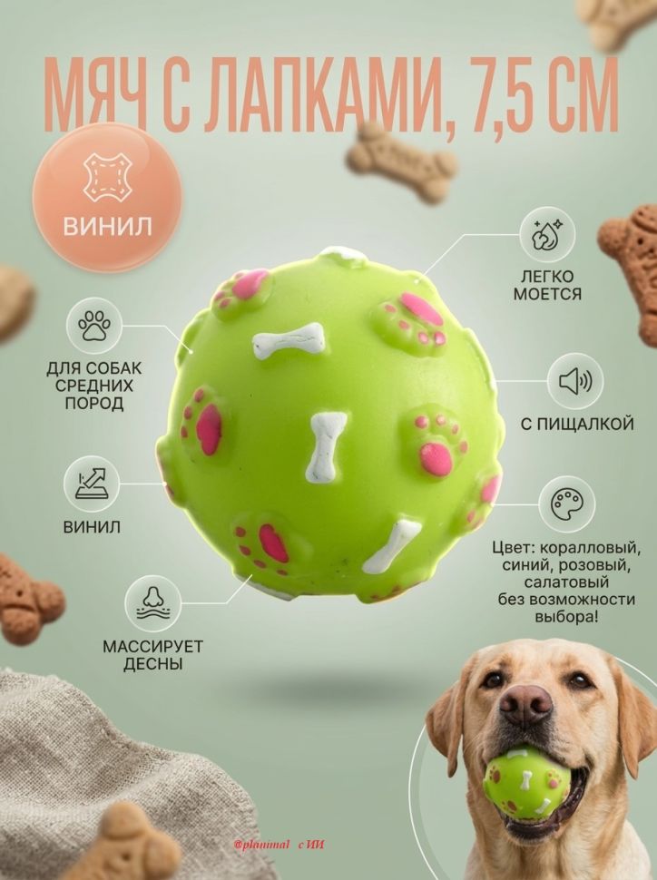Triol: Игрушка для собак Мяч с лапками и косточками, винил, пищит, d =7,5 см, 12101045