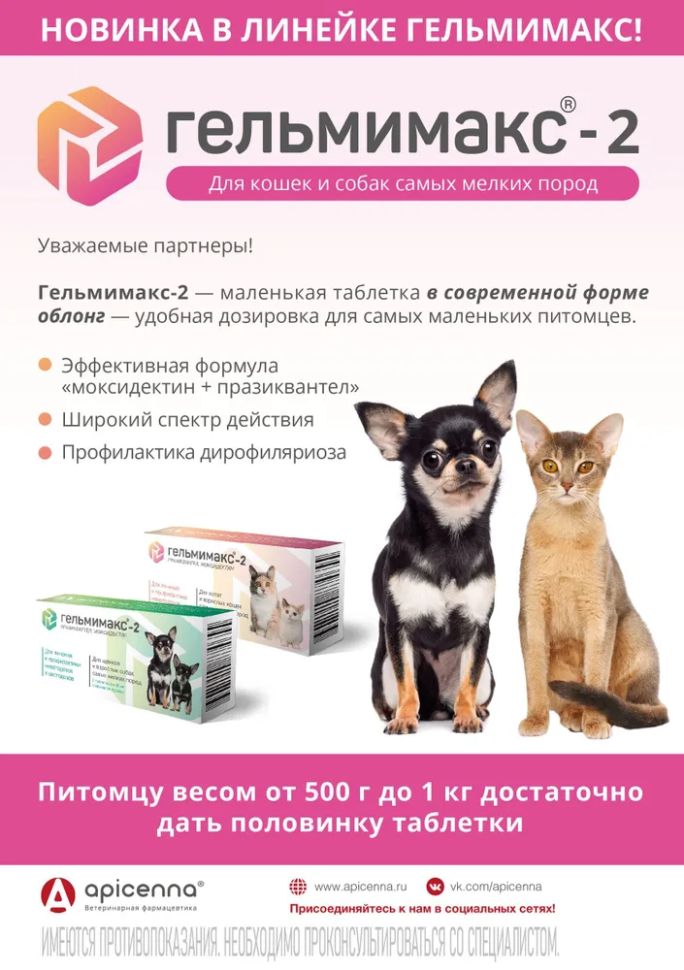 Api-san: Гельмимакс-2 для взрослых кошек и котят, 2 табл. х 60 мг