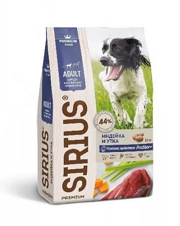 SIRIUS для взрослых собак средних пород сухой корм Индейка и утка с овощами, 12 кг