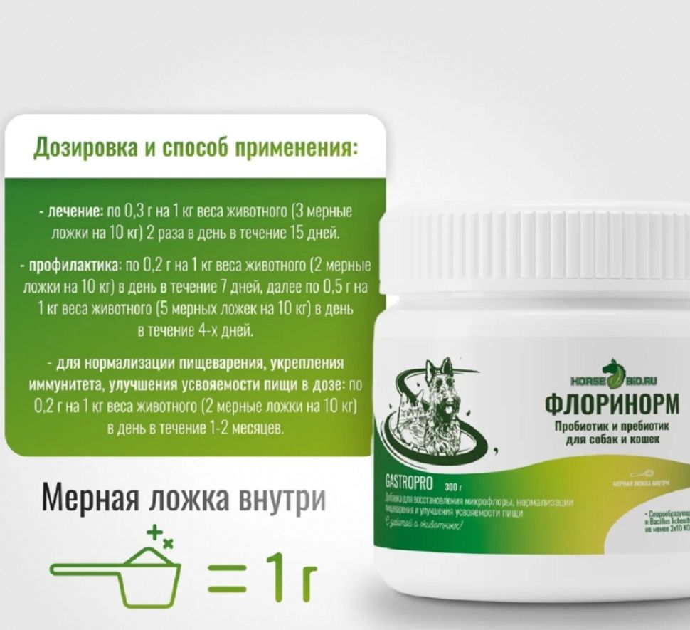 Horse-bio: Подкормка Флоринорм GastroPro пробиотик и пребиотик для собак и кошек, 300 гр.