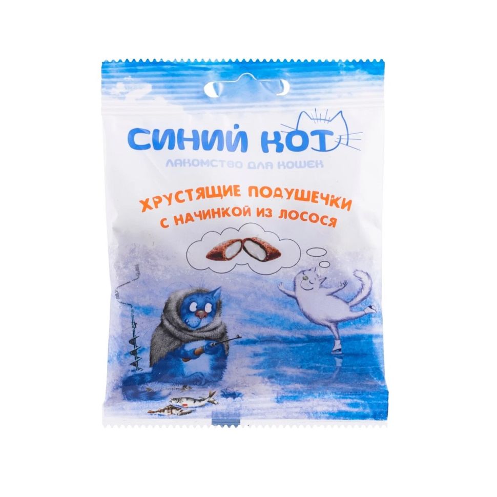 TiTBiT: хрустящие подушечки "Синий кот" для кошек с начинкой из лосося 30 гр.