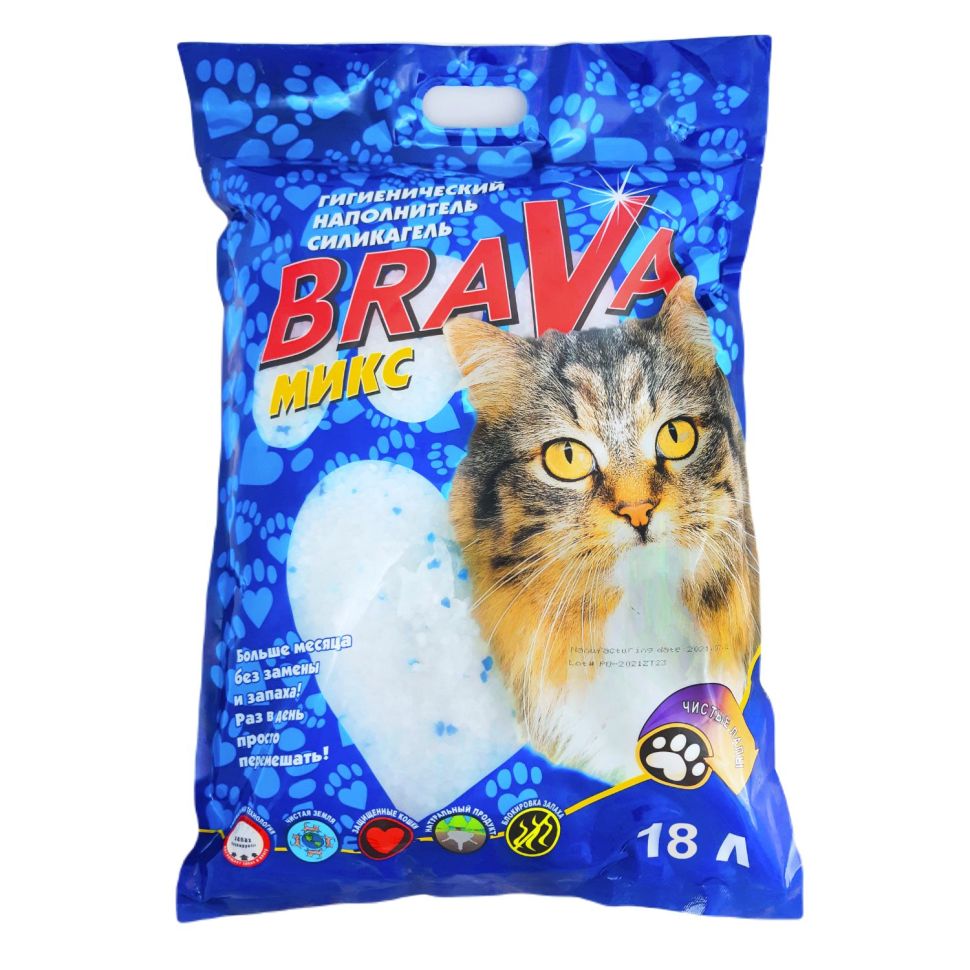 Brava: Микс, силикагелевый, наполнитель для кошек, 18 л 