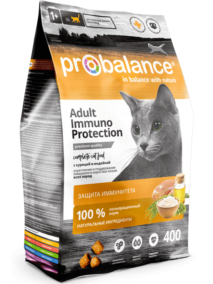 Probalance Immuno Protection корм для кошек с курицей и индейкой для иммунитета, 400 гр.