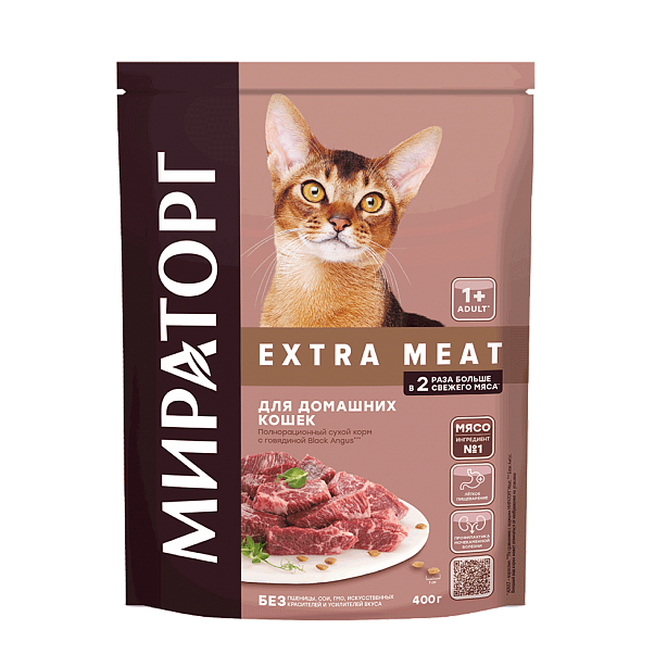 Winner сухой корм EXTRA MEAT для домашних кошек на говядине BLACK ANGUS, 400 гр.