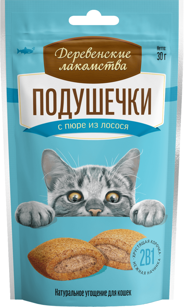 Деревенские Лакомства: Подушечки с пюре из лосося для кошек, 30 гр., арт. 79207767