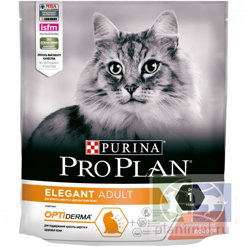 Сухой корм Purina Pro Plan Derma Plus для кошек с чувствительной кожей, лосось, пакет, 400 гр.
