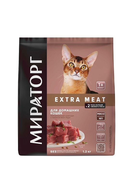 Winner сухой корм EXTRA MEAT для домашних кошек на говядине BLACK ANGUS, 1,2 кг