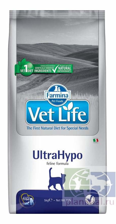 Vet Life Cat UltraHypo диета для кошек при неблагоприятной реакции на пищу (пищевая аллергия и/или пищевая непереносимость), 5 кг