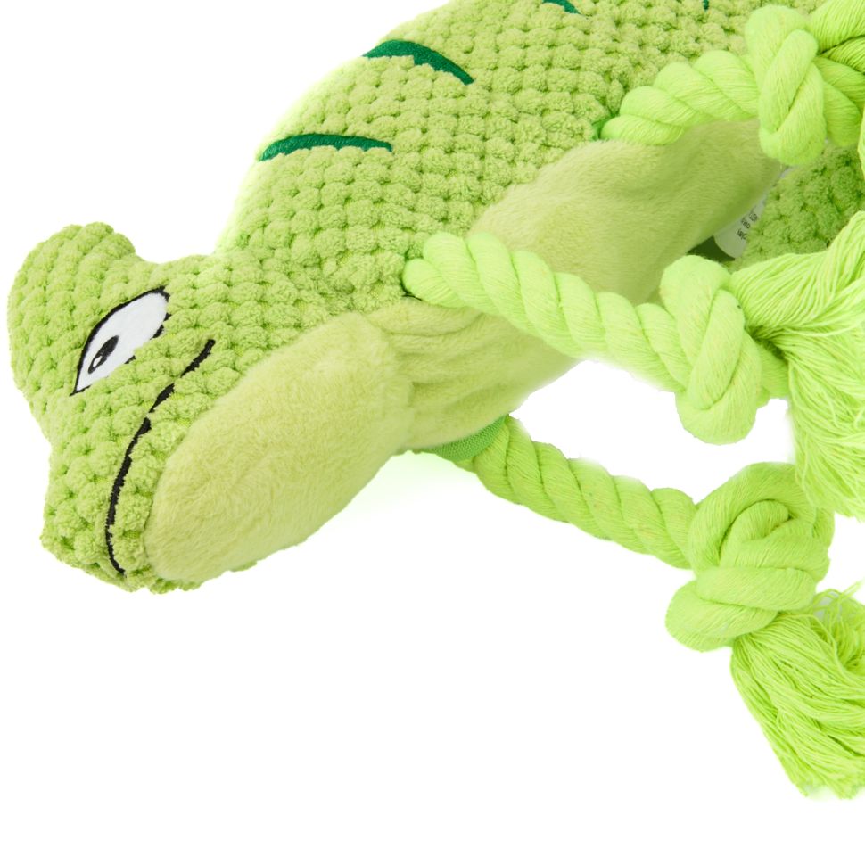Mr.Kranch: Игрушка для собак "Хамелеон" плюшевая, с канатиками и пищалкой, зеленая, 26 см 
