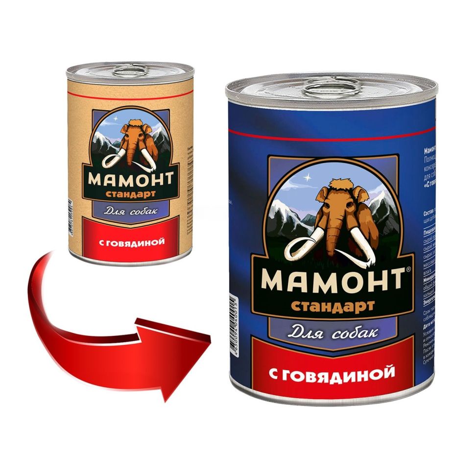 Мамонт: Стандарт Говядина, консервы для взрослых собак всех пород, 340 гр