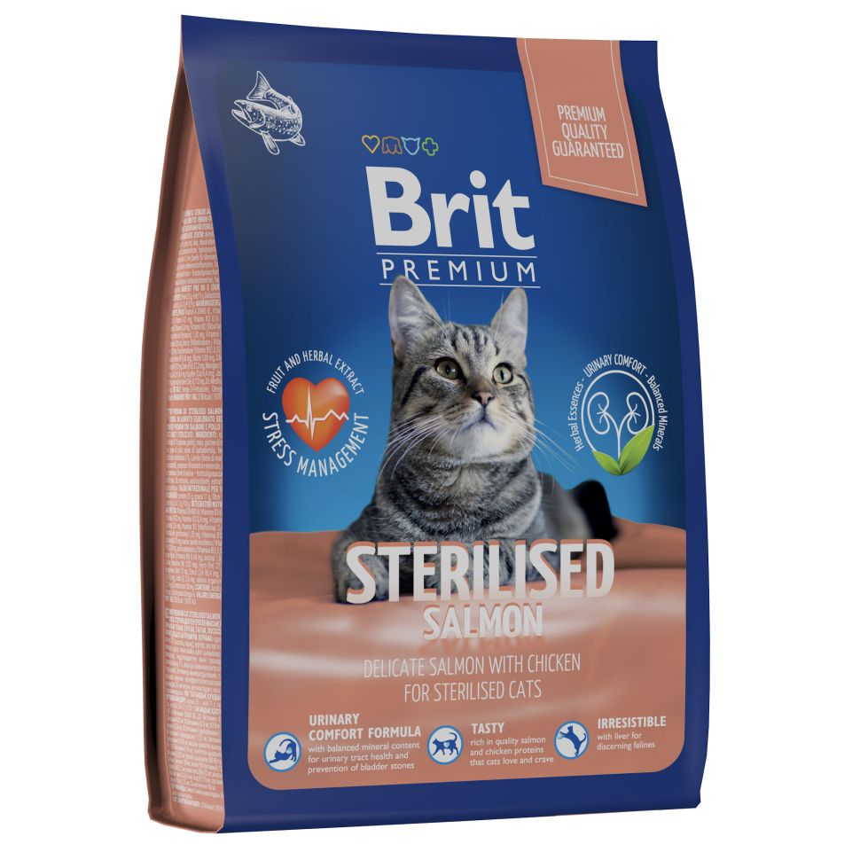 Brit: Premium, Сухой корм с лососем и курой, для стерилизованных кошек, Cat Sterilised Salmon&Chicken, 8 кг