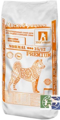 Zoogurman Мясной рацион NORMAL корм для взрослых собак всех пород, 15 кг