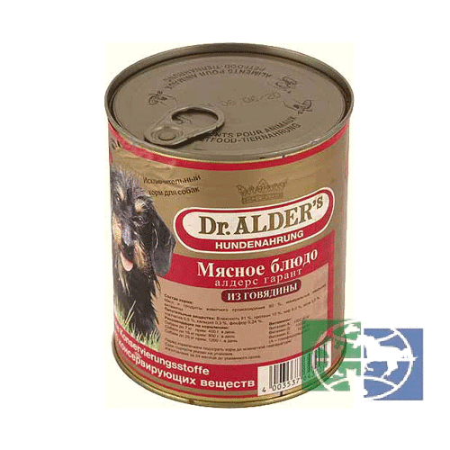 Влажный корм для собак Dr.Alder'S Дог Гарант с говядиной, 80% рубленного мяса, 750 гр.