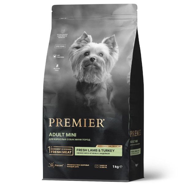 Premier: Dog Lamb&Turkey Adult Mini, сухой корм для собак мелких пород, с ягненком и индейкой, 1 кг