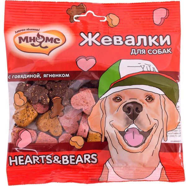 Мнямс лакомство для собак "Жевалки HEARTS&BEARS" с говядиной и ягненком, 0.154 кг