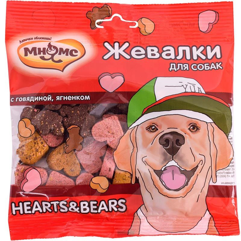 Мнямс лакомство для собак "Жевалки HEARTS&BEARS" с говядиной и ягненком, 0.154 кг